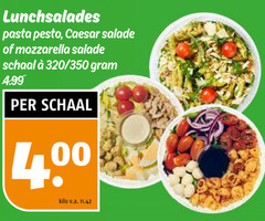  maaltijdsalade lunchsalades pasta pesto caesar salade mozzarella schaal 320 350 kilo v.a. 