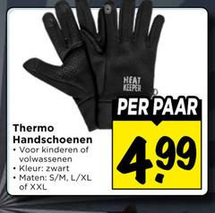  thermo handschoenen kinderen kleur zwart maten l xl xxl heat keeper paar 