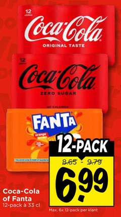  coca-cola fanta cola frisdrank 12 33 coca original taste zero sugar orange pack 6x 