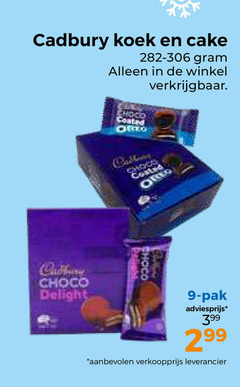  9 cadbury koek cake choco delight coated pak 3.99 