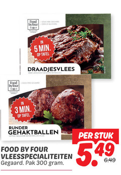  3 5 300 food by four gegaard nummers min tafel draadjesvlees langzaam rundvlees 300g runder gehaktballen sappige gegaarde jus vleesspecialiteiten pak stuk 