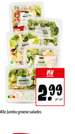  nutri score jumbo groene salade italiaanse stijl boeren slamix paprika gebakken spekjes yo tomaat komkommer honingdressing caesar yoghurt caesardressing croutons rauwkost gemengde sla komkommersalade wortel selderij preisalade salades 