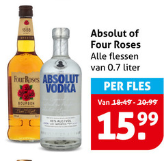  40 imported four roses absolut vodka bourbon burst flessen liter fles 