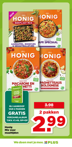  2 10 20 1867 tafel honig bakplaat mix min aardappel boontjes gehaktballetjes basis kruiden specerijen boodschappenlijstje achterzijde bolognese dent macaroni seizoen verzamelalbum voetbal plaatjes scoren spaghetti port clubs nederland pakken t.w.v. maaltijden doen 