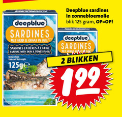  2 deepblue sardines huid graat olie entieres with skin bones oil inhoud poids weight zonnebloemolie blik blikken 