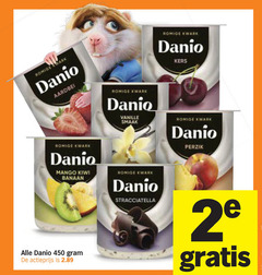  450 romige danio aardbei vanille kers kwark perzik mango kiwi banaan actieprijs stracciatella 2e 