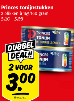  princes tonijn in blik 2 tonijnstukken blikken 160 dubbel zonnebloemolie deal kilo v.a. 