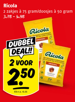  ricola snoep 2 50 zakjes doosjes dubbel deal original kilo v.a. 