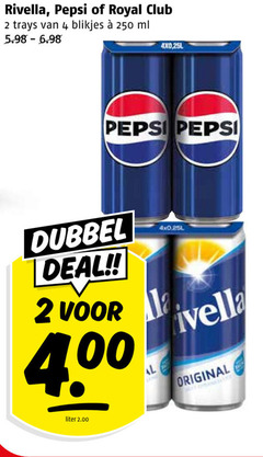  rivella pepsi royal club cola frisdrank 1 2 4 250 trays blikjes ml dubbel deal original liter 