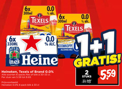 1 6 33 2559 6x 300ml 0.0   alc . texels speciarinier texel 330ml eken d inek heine heineken   of brand alle soorten - packs fles blik e  30-33 cl per stuk van 5.59 tot 8.65 prijsvoorbeeld   pack kuumkoppe alcoholvrij   gratis   stuks 11.18