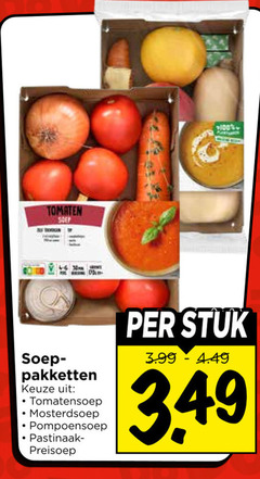  tomaten soep tomatensoep mosterdsoep pompoensoep stuk 3.99 