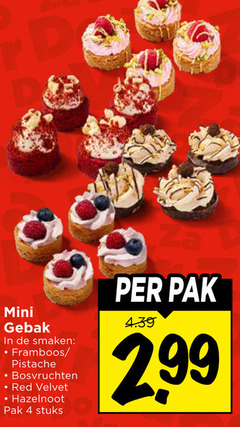  4 mini gebak smaken framboos pistache bosvruchten red velvet hazelnoot pak stuks 