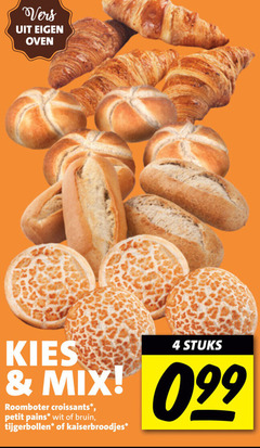  4 vers oven stuks mix roomboter croissants petit pains wit bruin tijgerbollen kaiserbroodjes 