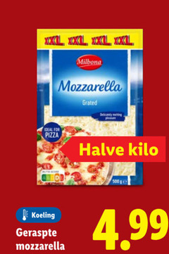  500 xxl milbona mozzarella grated melting for pizza halve kilo ge koeling geraspte 