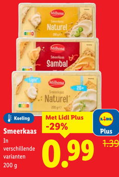  200 milbona smeerkaas naturel koeling light sambal 20 ge 