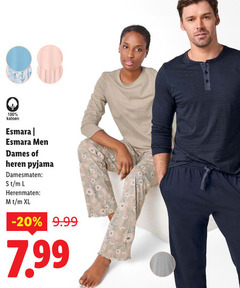  100 katoen esmara men dames heren pyjama damesmaten l herenmaten xl 