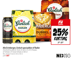  grolsch grimbergen speciaalbieren 4 6 18 25 50 bokbier meesterschap kanon 6x 2 citroen radler abdij opgericht 1128 dubbel rijk moutig frisse fruitig bitter donkere karamelmout 5 speciaalbier krat blikjes blik 