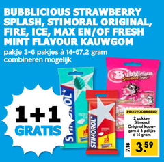  stimorol kauwgom 1 2 6 14 bubblicious strawberry splash original ice fresh mint flavour pakje 3-6 combineren pakken kauwvitamines 