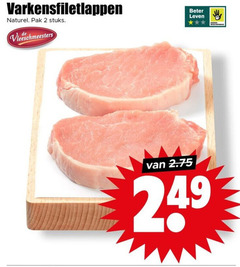  2 varkensfiletlappen naturel pak stuks vleeschmeesters beter leven bescherming 