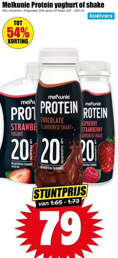  20 200 melkunie protein yoghurt shake knijpzakje flesje ml chocolate flavoured proteine raspberry strawberry pack artificial flavours 6 