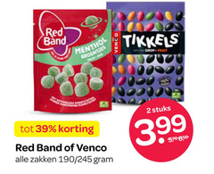  2 red band menthol venco tikkels zakken stuks 3.99 