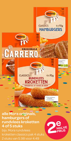  2 4 5 180 mora classics hamburgers originals carrero rundvlees kroketten croquettes stuks pak 2e halve 