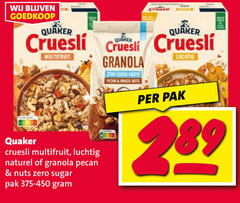  quaker cruesli multifruit granola luchtig naturel pecan nuts zero sugar pak brazil 