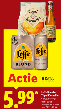 leffe karmeliet blikjes bier speciaalbieren 6 18 25 160 biere belge tripel 4x blonde blond 5.99 nix18 jaar alcohol legitimatie 1 4 5 varieeren 