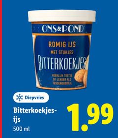 500 pond romig ijs stukjes bitterkoekjes toetje tussendoortje diepvries ml 