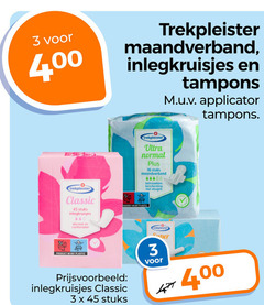  3 16 45 400 trekpleister maandverband inlegkruisjes tampons applicator ultra normal stuks bescherming classic discreet comfortabel plastic 