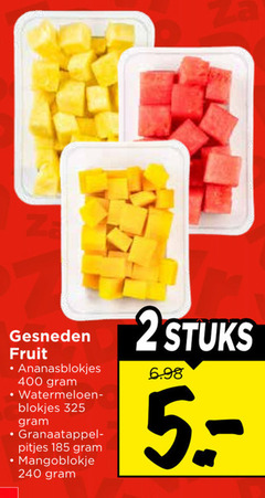  fruitsalade 2 5 240 400 gesneden fruit ananasblokjes blokjes pitjes stuks 