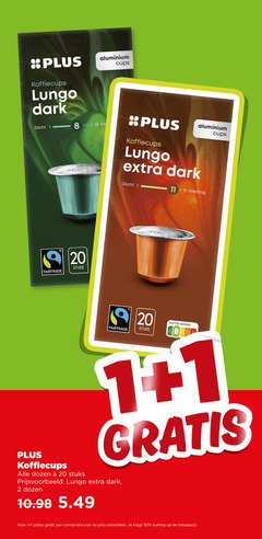  plus huismerk koffiecups 1 2 8 11 12 20 50 lungo dark aluminium cups zacht stuks fairtrade dozen nutri score combinatie 