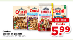  2 4 quaker cruesli chocolate granola energy zero sugar raisin added strawberry blueberry nuts stuks 5 99 