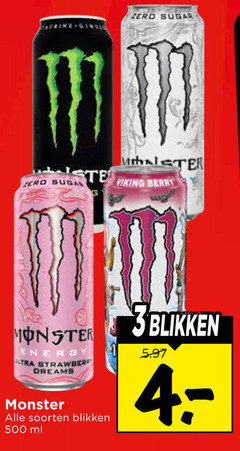  monster energiedrank 3 4 500 zero sugar viking berry energy strawberry dreams soorten blikken ml 