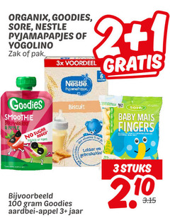  1 2 3 100 organix goodies nestle pyjamapapjes yogolino zak pak smoothie strawberry sugar added source fibre 3x voordeel pyjamapapje biscuit baby mais fingers aardbei appel jaar stuks 