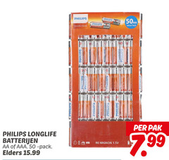  philips batterijen 50 longlife aa aaa pack elders zinc chloride 1.5v pak 