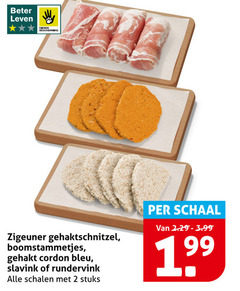  2 beter leven dieren bescherming zigeuner gehaktschnitzel boomstammetjes gehakt cordon bleu slavink rundervinken schalen stuks schaal 