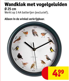  3 25 wandklok vogelgeluiden cm aa batterijen 