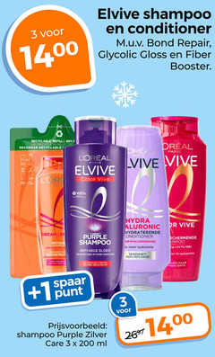  3 40 60 100 200 elvive shampoo conditioner bond repair gloss booster recyclable recycle selected recharge paris color vive oreal pau dream purple anti gele orange bruin blond haar spaar 1 punt zilver care ml hydra dr hydraterende hydratatie verzwakt futloos beschermende co uv filter wasbeurten highlights 