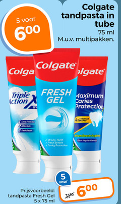  1 2 5 6 colgate tandpasta tube ml multipakken fresh triple action gel caries protection white breath strong calcium boost arginine regular flavour 