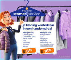  1 2 trekpleister kleding winterklaar handomdraai reinigen colbert gilet overhemd broek rok stropdas vest trui badjas bodywarmer jurk lange jas regenjas m.u.v waterafstotend gemaakt vaste lage trekpleister.nl stomerij 