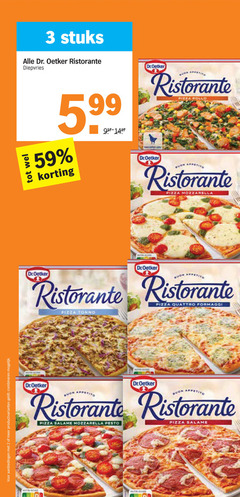 2 3 productvarianten combineren stuks dr. oetker ristorante diepvries 5.99 dr pizza pollo mozzarella dr.oetker quattro formaggi salame pesto 