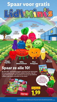  10 18 spaar lid aubergine billie biet bibi bosbes frans framboos avi avocado sla pippa paprika willy watermeloen pompoen hiermee knuffels zegels volle spaarkaart uitzoeken barry banaan kom groenten fruit nat scoor doeboek spaaractie loopt ingeleverd lidl.nl minis 
