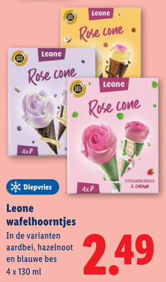  4 rose cone 4x diepvries wafelhoorntjes aardbei hazelnoot blauwe bes ml strawberries cream 