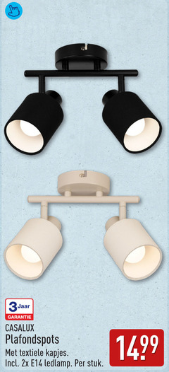  3jaar plafondspots textiele kapjes 2x e14 ledlamp stuk 