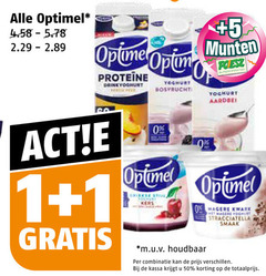  1 50 optimel proteine drinkyoghurt yoghurt 5 munten supermarkten aardbei griekse kers kwark stracciatella m.u.v houdbaar combinatie kassa 