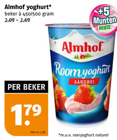  almhof yoghurt beker 450 500 5 munten supermarkten room aardbei kilo v.a. m.u.v roeryoghurt naturel 
