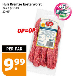  5 huls drentse kosterworst pak stuks munten supermarkten 