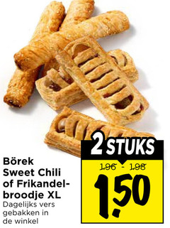  150 sweet chili frikandel broodje xl dagelijks vers gebakken 2stuks 