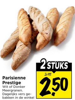  250 parisienne prestige wit donker meergranen dagelijks vers bakken 2stuks 